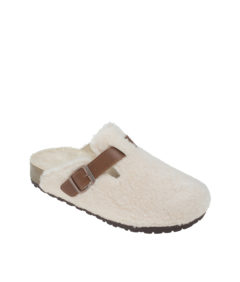 AnnaKastle Womens Faux Shearling Clog Mules Ivory