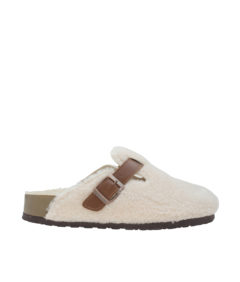 AnnaKastle Womens Faux Shearling Clog Mules Ivory