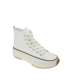 AnnaKastle Womens Piping Canvas Platform High Top Sneakers White