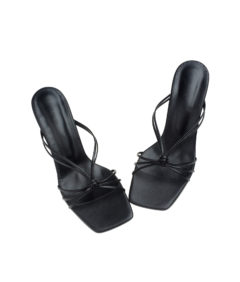 AnnaKastle Womens Strappy Knotted Kitten Heel Slide Sandals Black