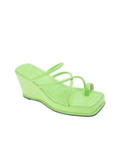 AnnaKastle Womens Toe Ring Strappy Wedge Sandals Lime