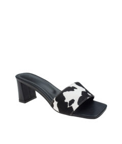 AnnaKastle Womens Cow Print Calf Hair Block Heel Mules Black