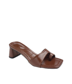 AnnaKastle Womens Toe Loop Shiny Mule Sandals Brown