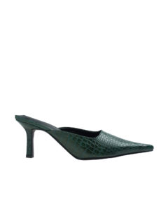 AnnaKastle Womens Croc Embossed Pointy Toe Mules Green