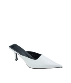 AnnaKastle Womens Croc Embossed Pointy Toe Mules White