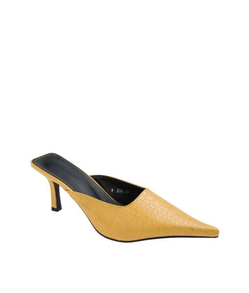 AnnaKastle Womens Croc Embossed Pointy Toe Mules Yellow
