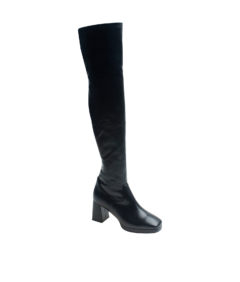 AnnaKastle Womens Stretch Thigh High Platform Boots Black