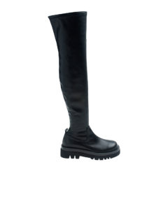 AnnaKastle Womens Chunky Platform Stretch Socks Thigh High Boots Black