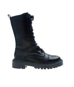 AnnaKastle Womens Black Cap-Toe Combat Boots