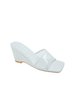 AnnaKastle Womens Vinyl Strap Wedge Sandals White