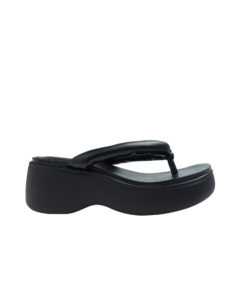 AnnaKastle Womens Chunky Platform Puffed Thong Flip Flop Sandals Black