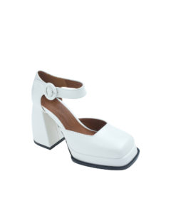 AnnaKastle Womens Chunky Heel Ankle Strap D'orsay Pumps White