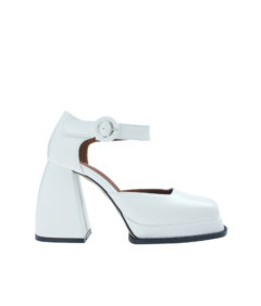 AnnaKastle Womens Chunky Heel Ankle Strap D'orsay Pumps White