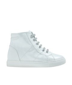 AnnaKastle Womens Croc-Embossed Jeweled Tube High Top Sneakers White