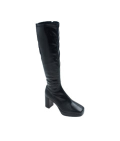 AnnaKastle Womens Stretch Knee High Shaft Platform Boots Black